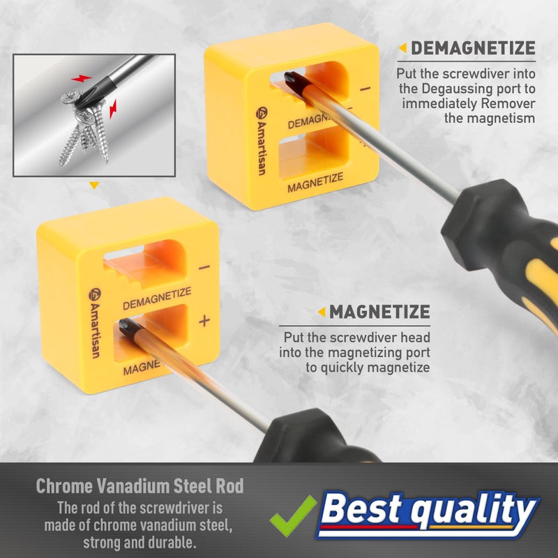 Amartisan Magnetic Screwdrivers Set with Case, Amartisan 43-piece Includs Slotted, Phillips, Hex, Pozidriv,Torx and Precision Screwdriver Set, Magnetizer Demagnetizer Tools, Tools for Men - Image 5